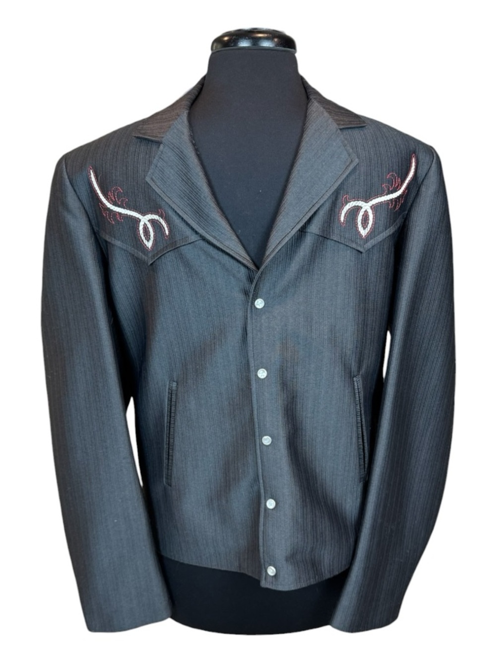 Mesquite By Niver Vintage Gunmetal Gray Embroidered Western Jacket Size 42L